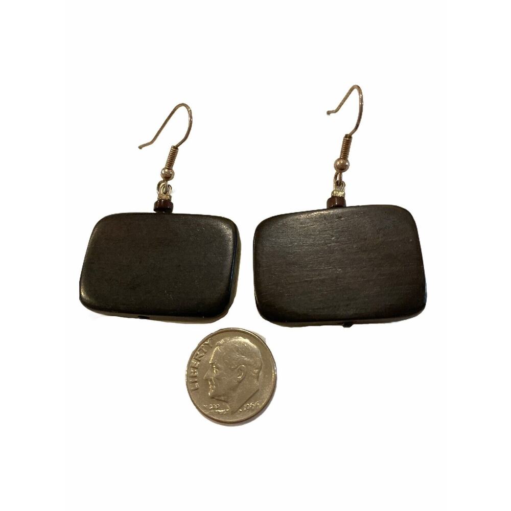 Vintage Boho Dangle Wooden Rectangular Earrings S… - image 2